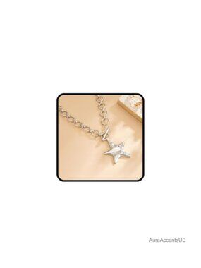 Chunky Star Pendant Necklace 14k Gold Silver Plated Link Chain Adjustable